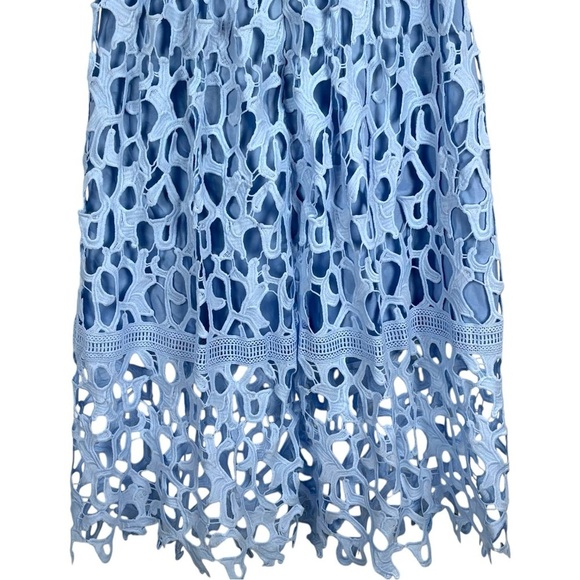 CHI CHI LONDON SKY BLUE GUIPURE FLORAL LACE OFF THE SHOULDER COCKTAIL DRESS - Picture 7 of 15
